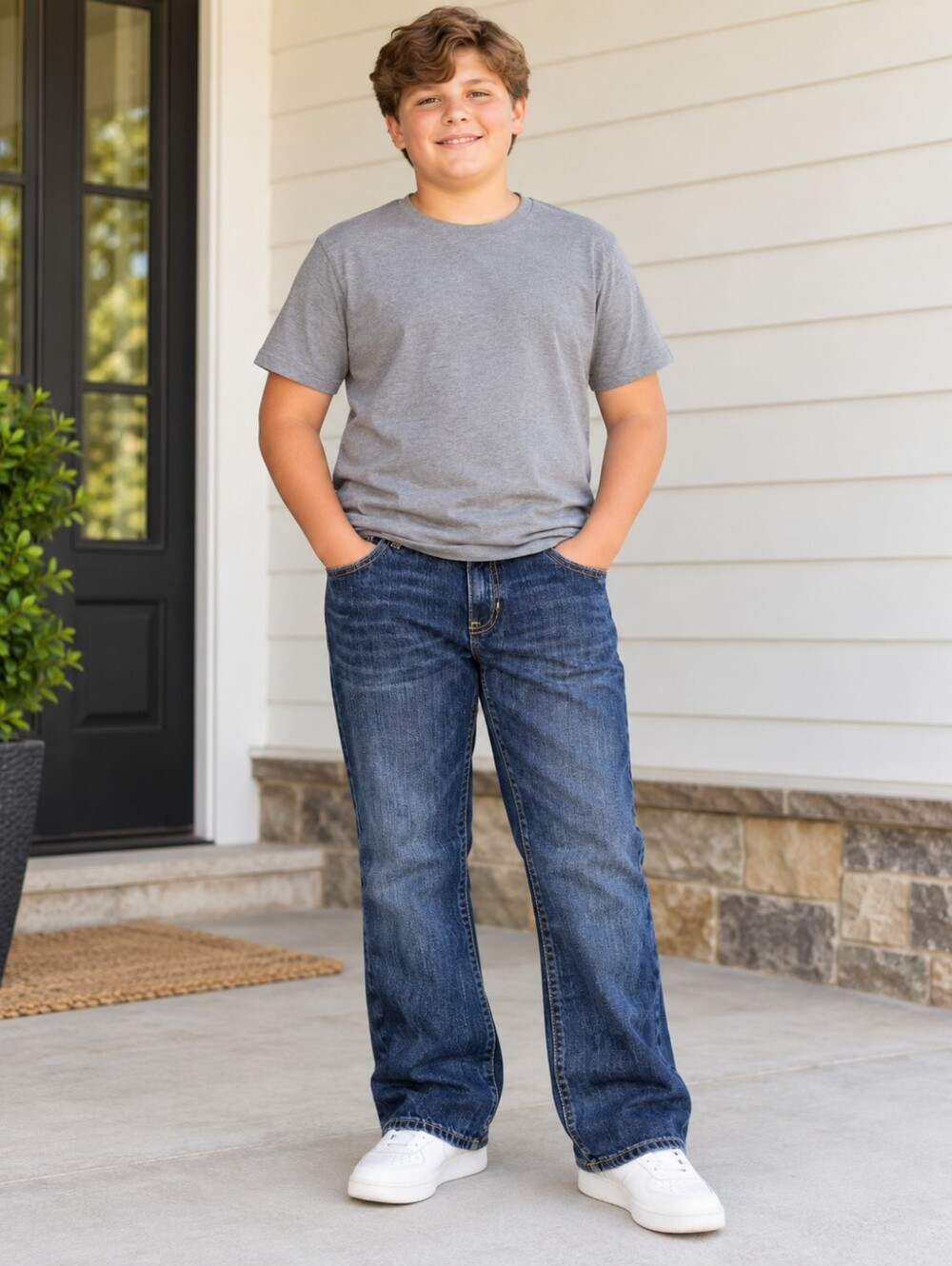 Old Navy Boys 18 Husky Bootcut Jeans Dark Wash 100% Cotton